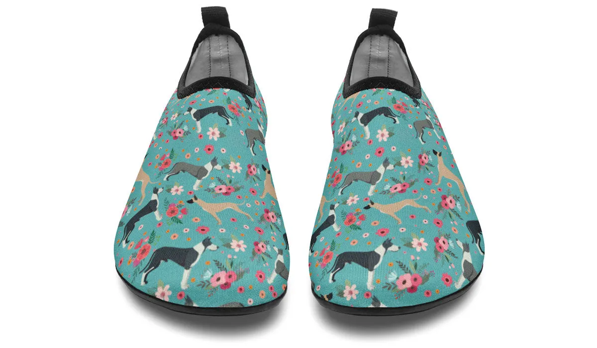 Great Dane Flower Aqua Barefoot Shoes