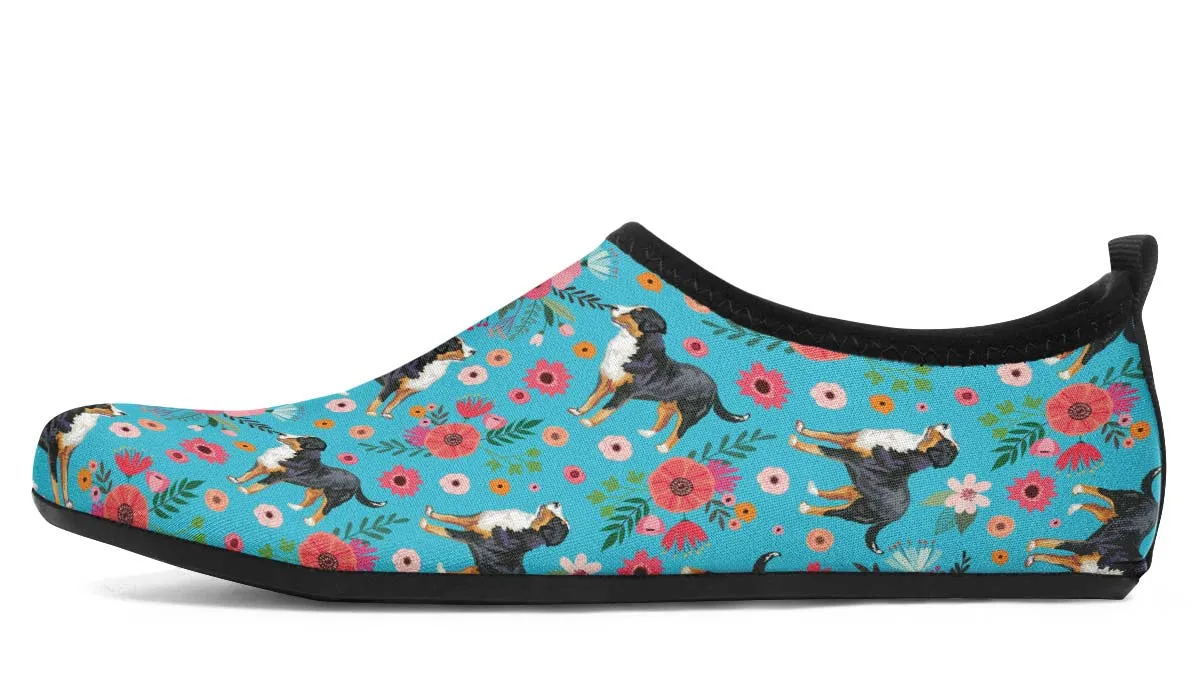 Greater Swiss Mountain Dog Flower Aqua Barefoot Shoes