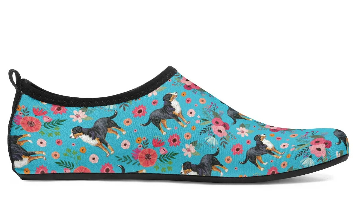 Greater Swiss Mountain Dog Flower Aqua Barefoot Shoes