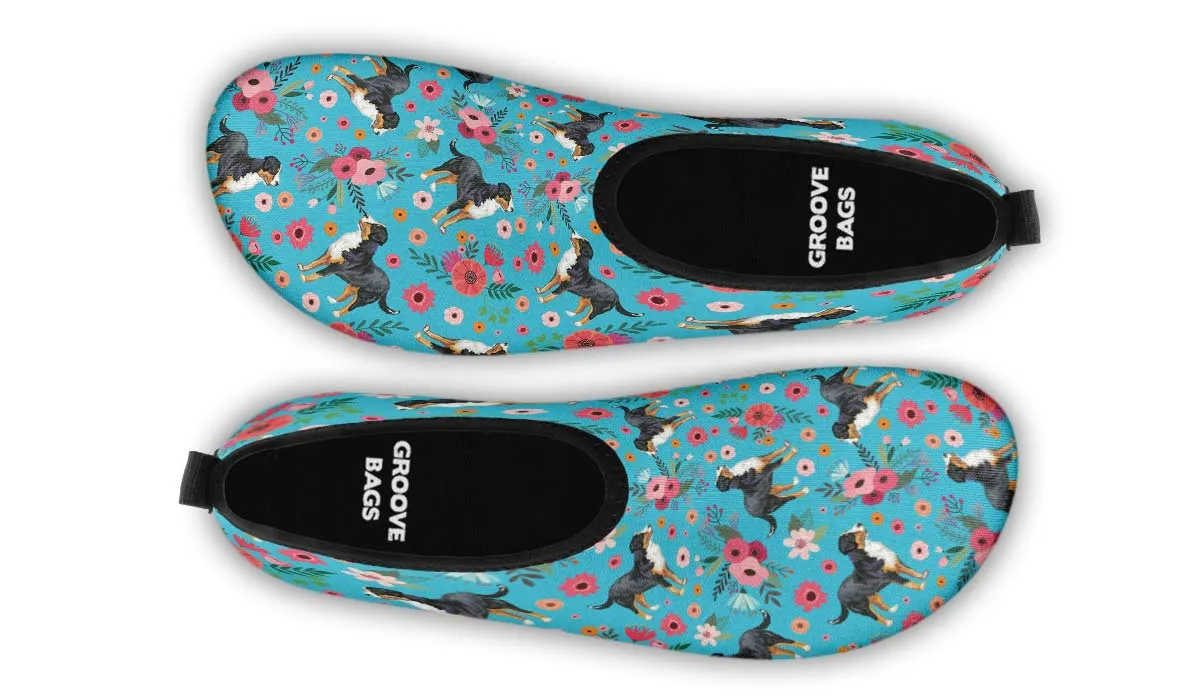 Greater Swiss Mountain Dog Flower Aqua Barefoot Shoes