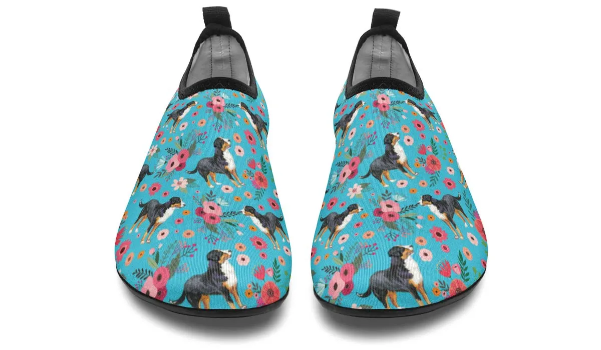 Greater Swiss Mountain Dog Flower Aqua Barefoot Shoes