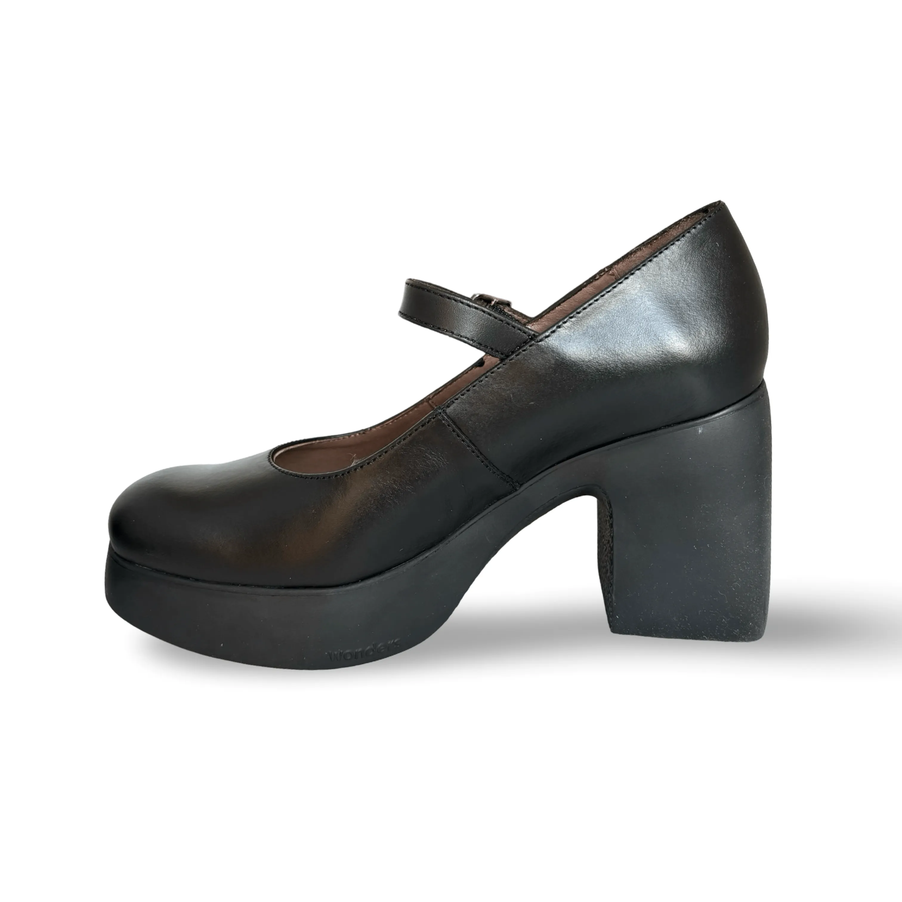 H4926 Black MaryJane Block Heel Platform Pump