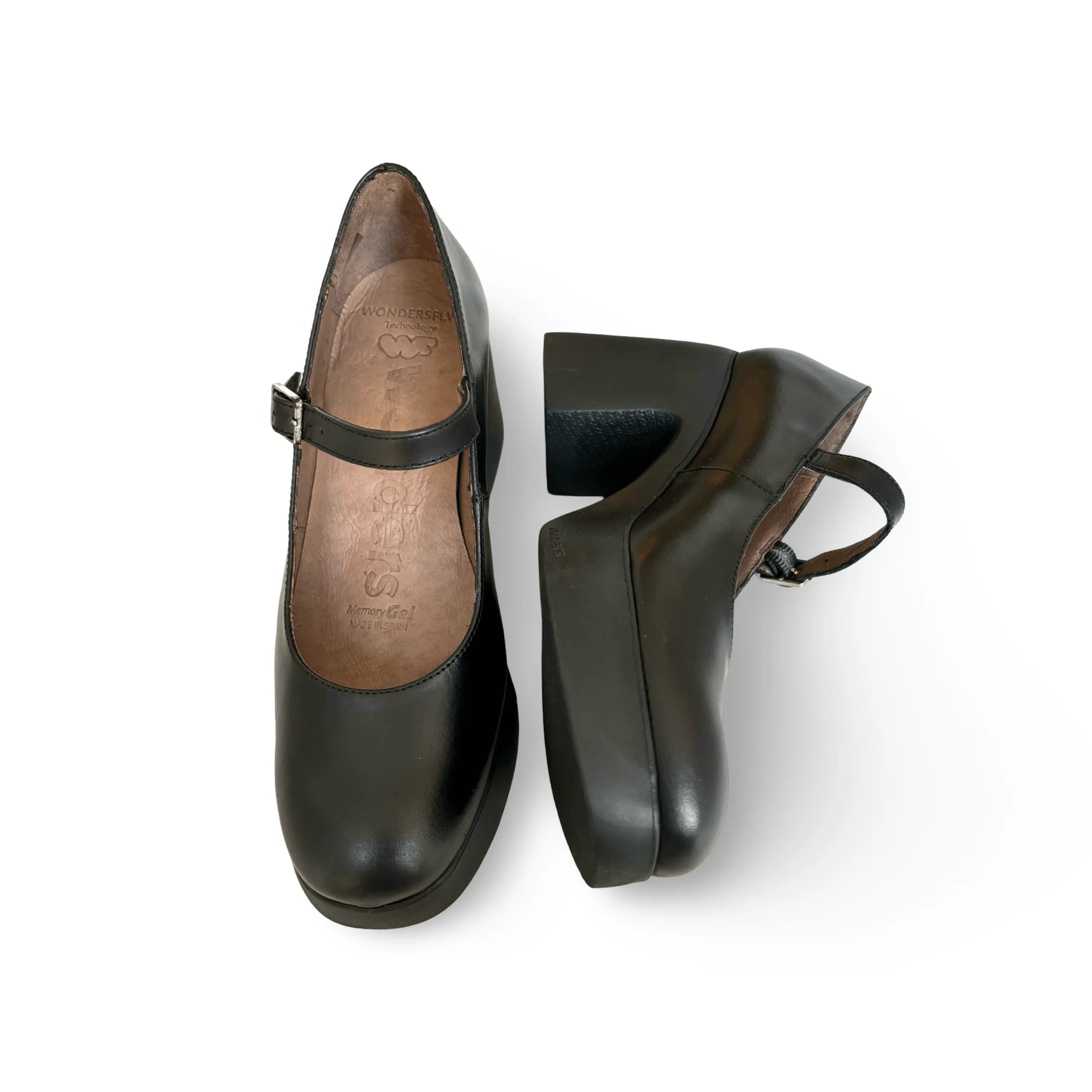 H4926 Black MaryJane Block Heel Platform Pump