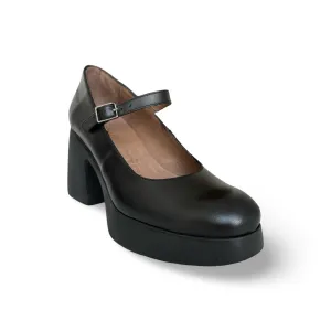 H4926 Black MaryJane Block Heel Platform Pump