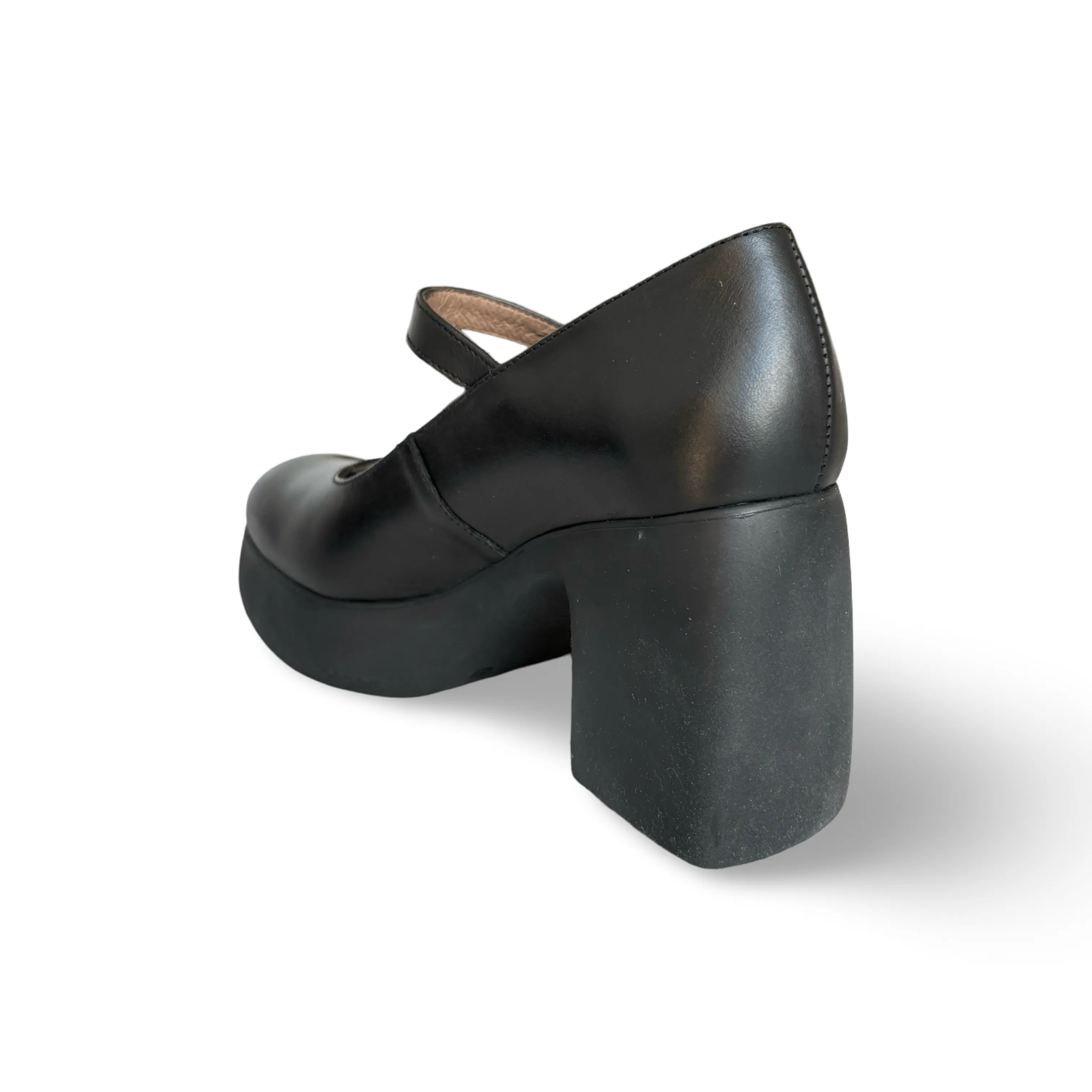 H4926 Black MaryJane Block Heel Platform Pump