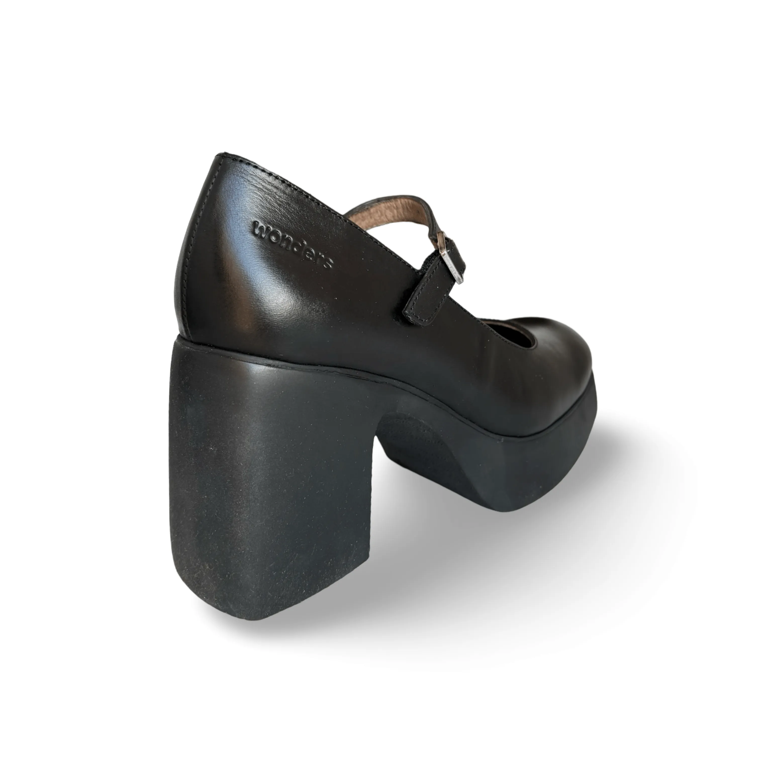 H4926 Black MaryJane Block Heel Platform Pump