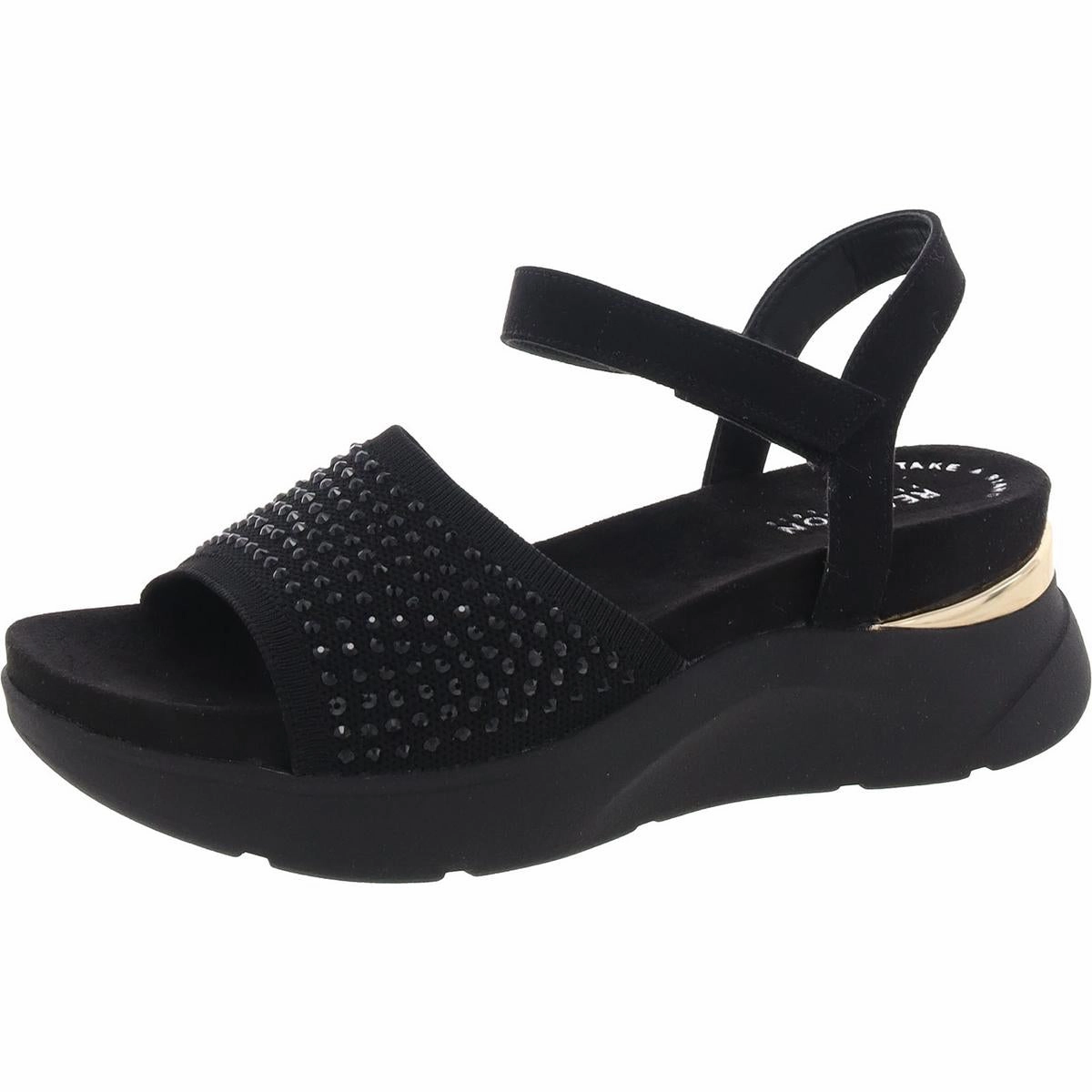 Hera Womens Embellished Faux Suede Wedge Sandals