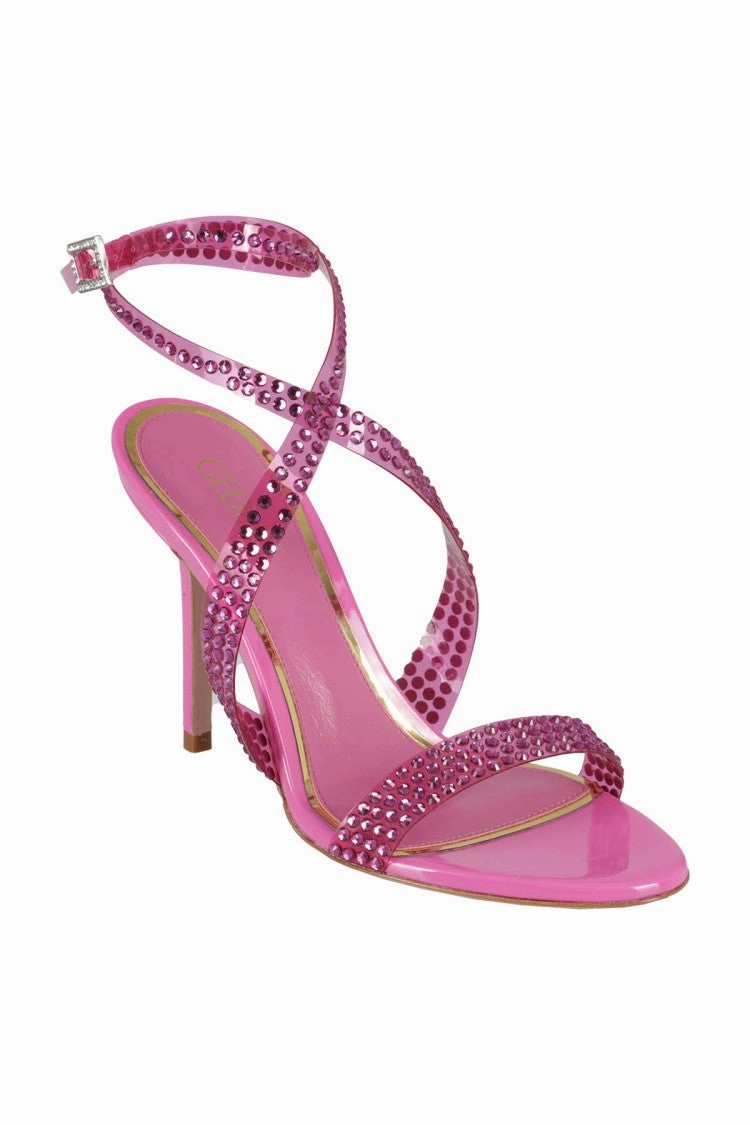 High-Heeled Fuchsia Sandals With Intertwined Straps