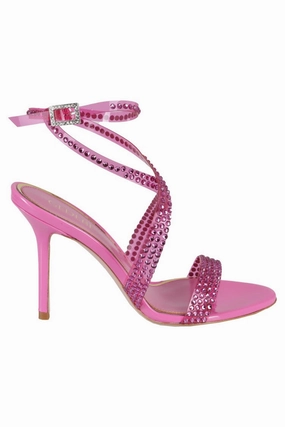 High-Heeled Fuchsia Sandals With Intertwined Straps