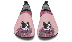 Illustrated Boston Terrier Aqua Barefoot Shoes