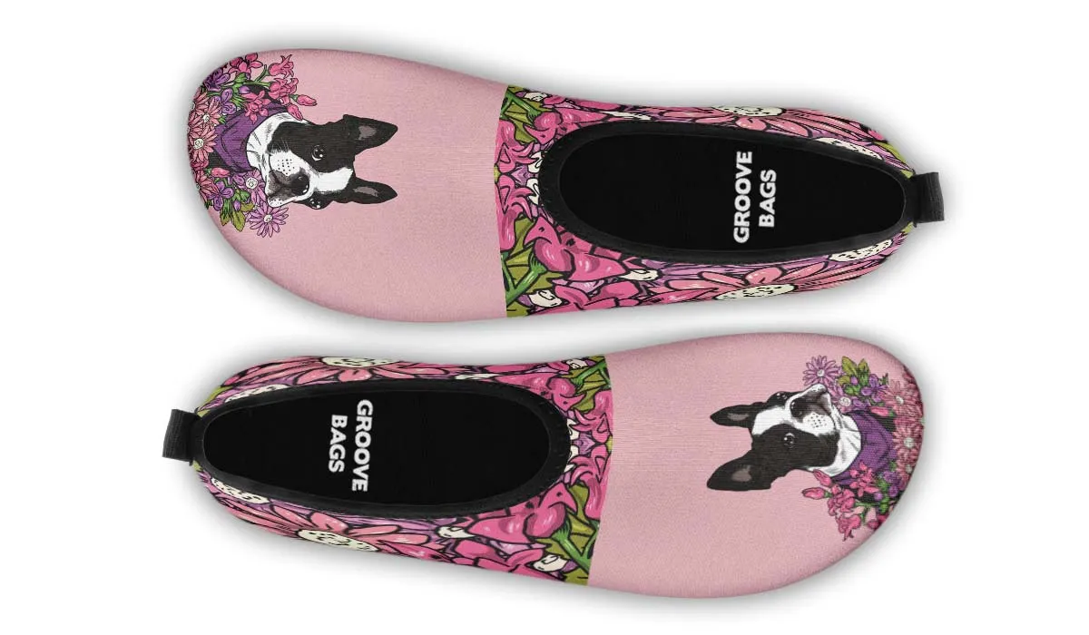 Illustrated Boston Terrier Aqua Barefoot Shoes