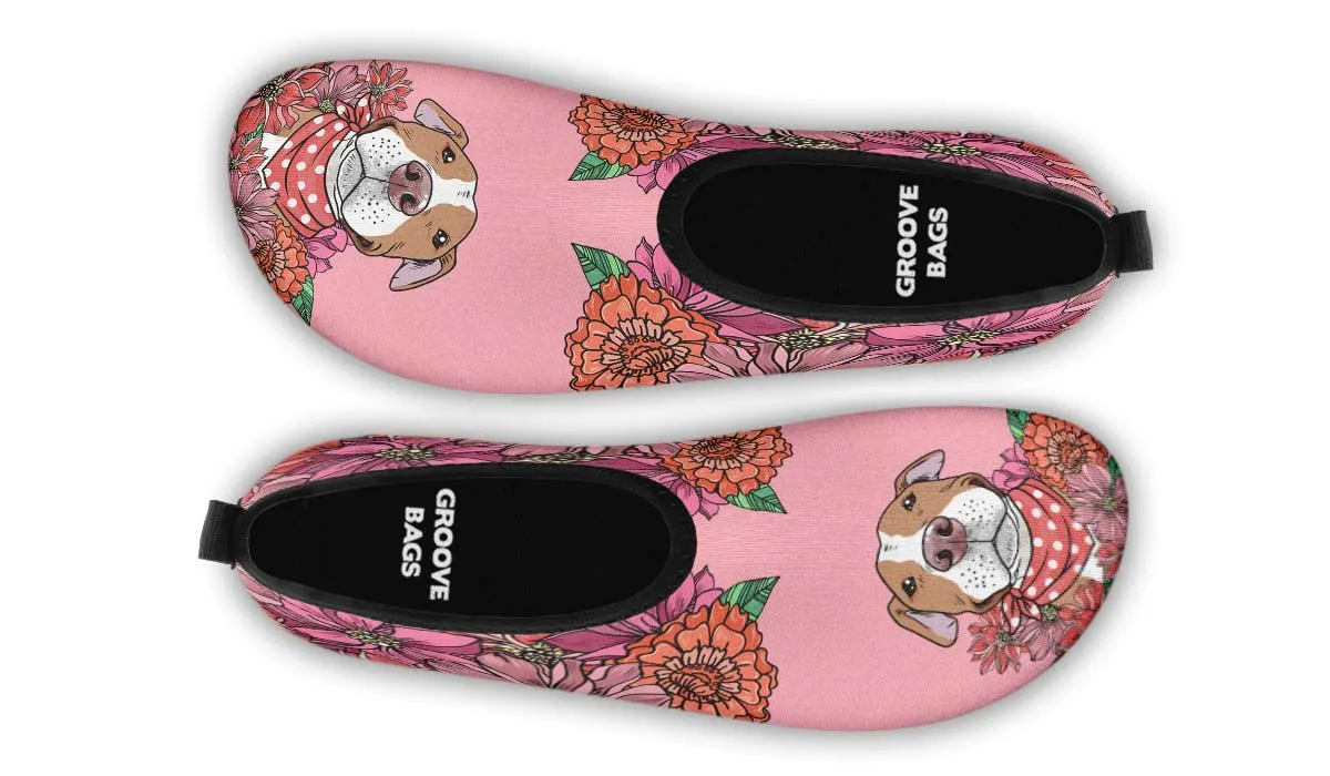 Illustrated Brown Pit Bull Aqua Barefoot Shoes