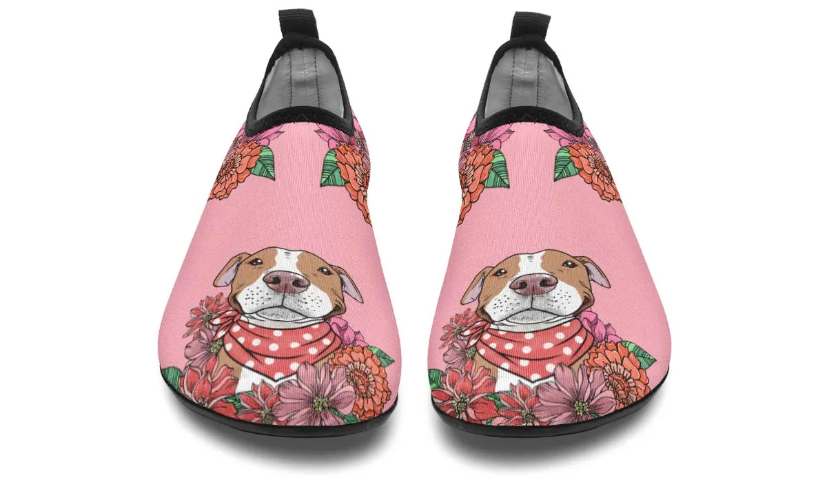 Illustrated Brown Pit Bull Aqua Barefoot Shoes