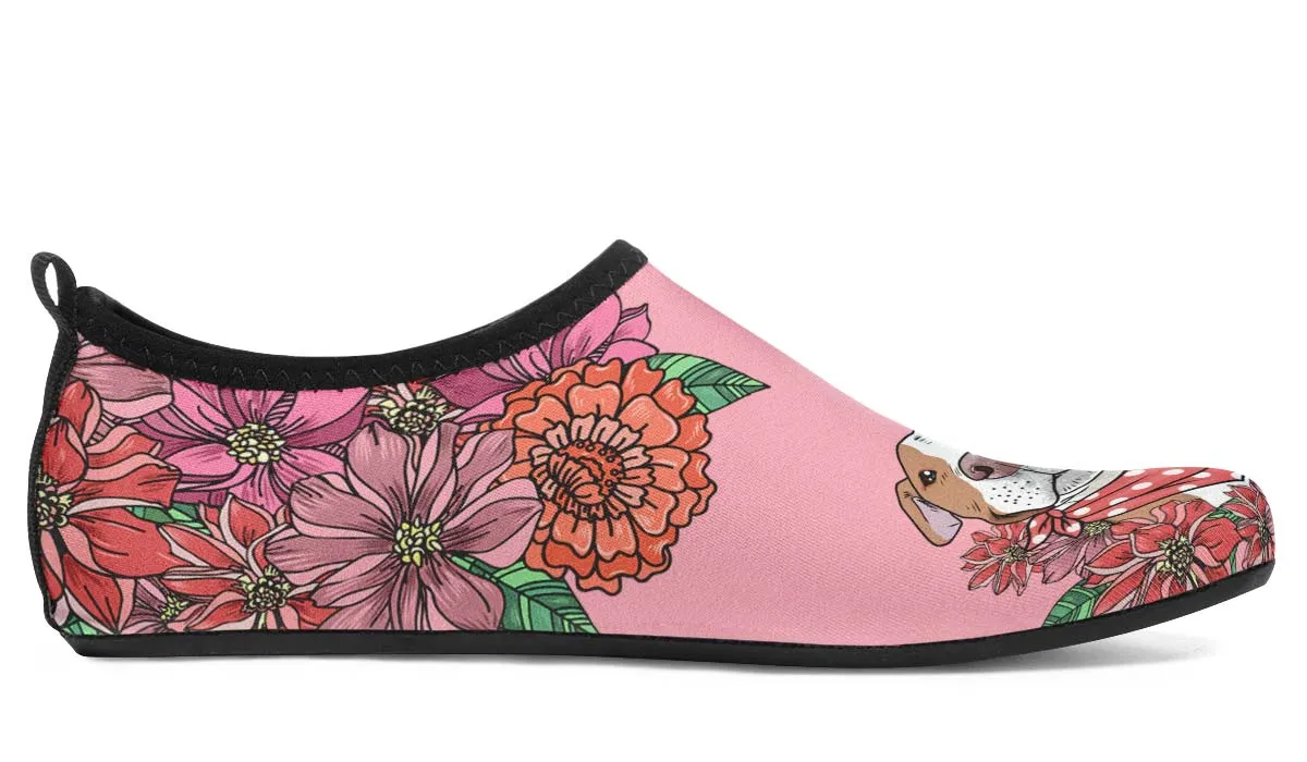 Illustrated Brown Pit Bull Aqua Barefoot Shoes