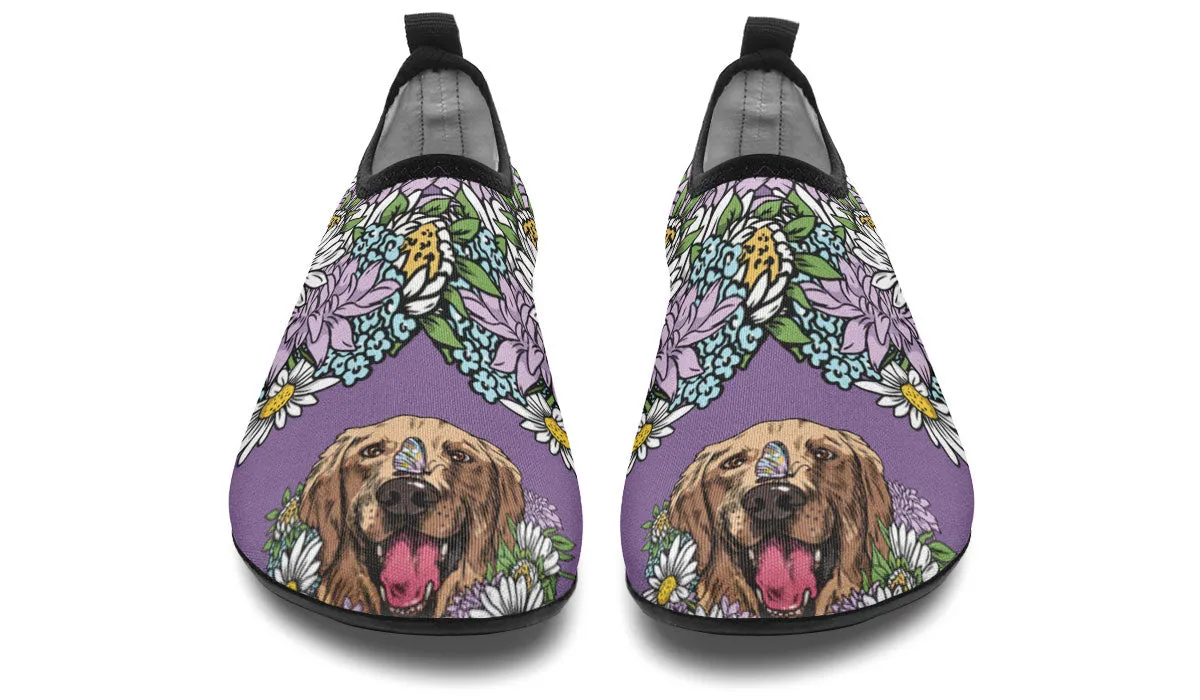 Illustrated Golden Retriever Aqua Barefoot Shoes