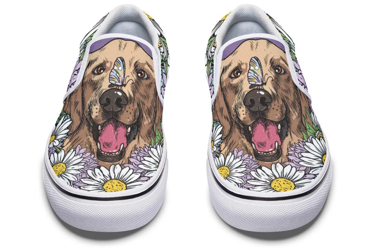 Illustrated Golden Retriever Slip-On Shoes