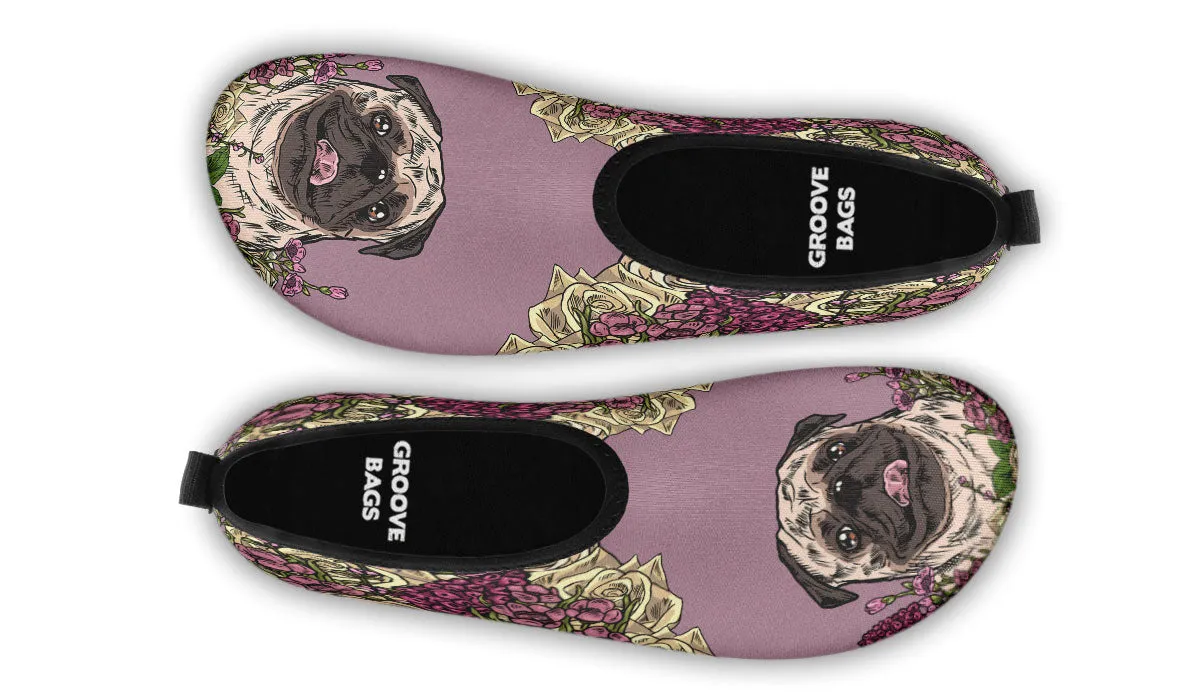 Illustrated Pug Aqua Barefoot Shoes