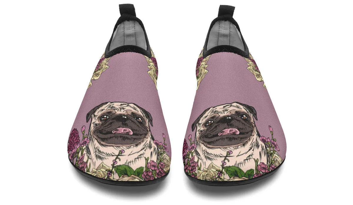 Illustrated Pug Aqua Barefoot Shoes