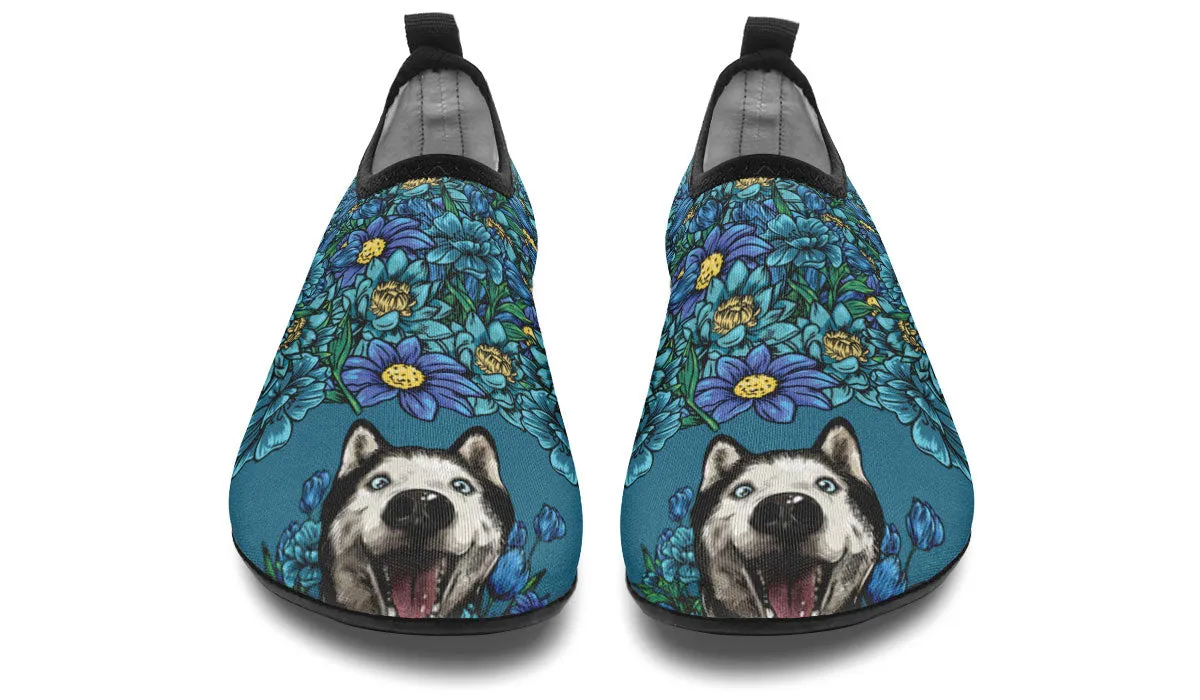 Illustrated Siberian Husky Aqua Barefoot Shoes