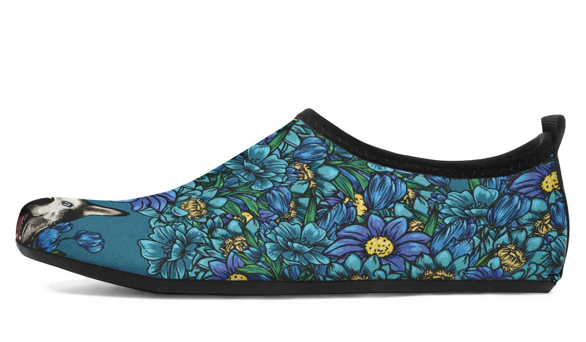 Illustrated Siberian Husky Aqua Barefoot Shoes