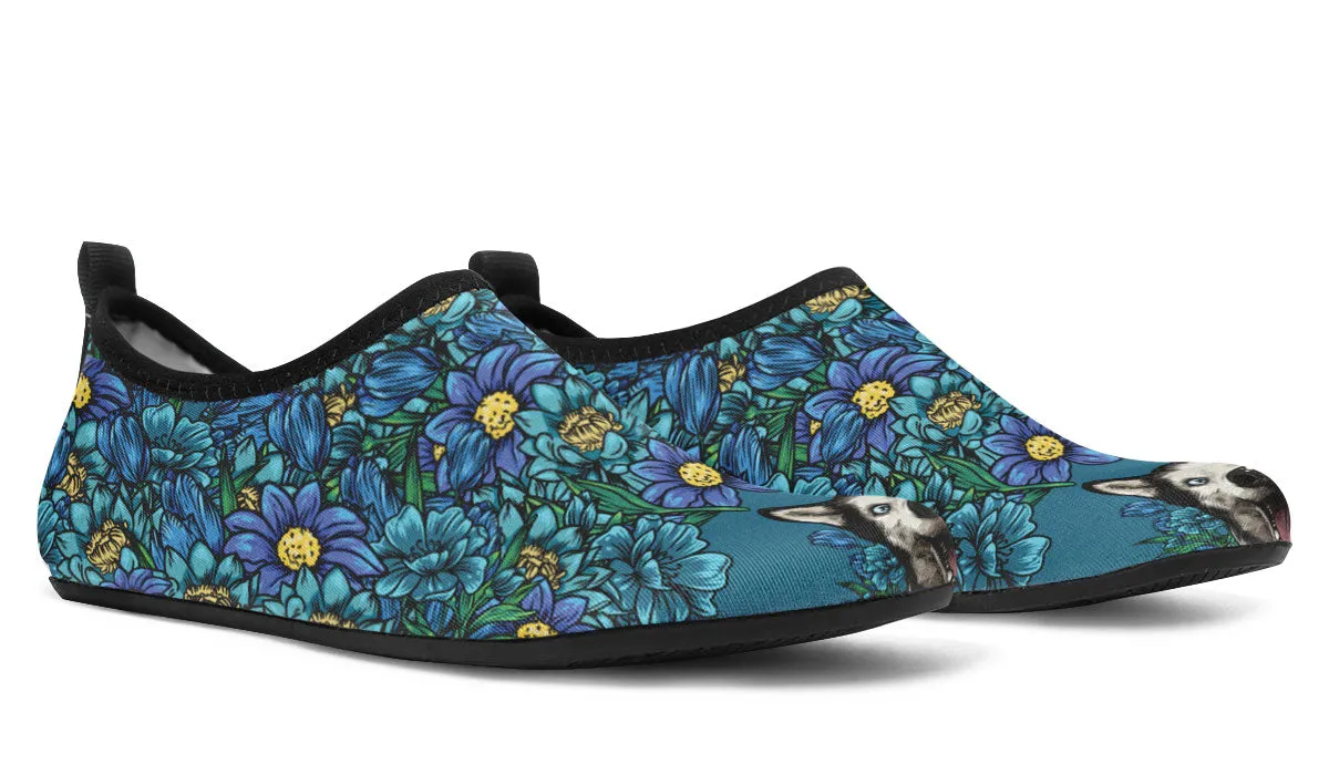 Illustrated Siberian Husky Aqua Barefoot Shoes