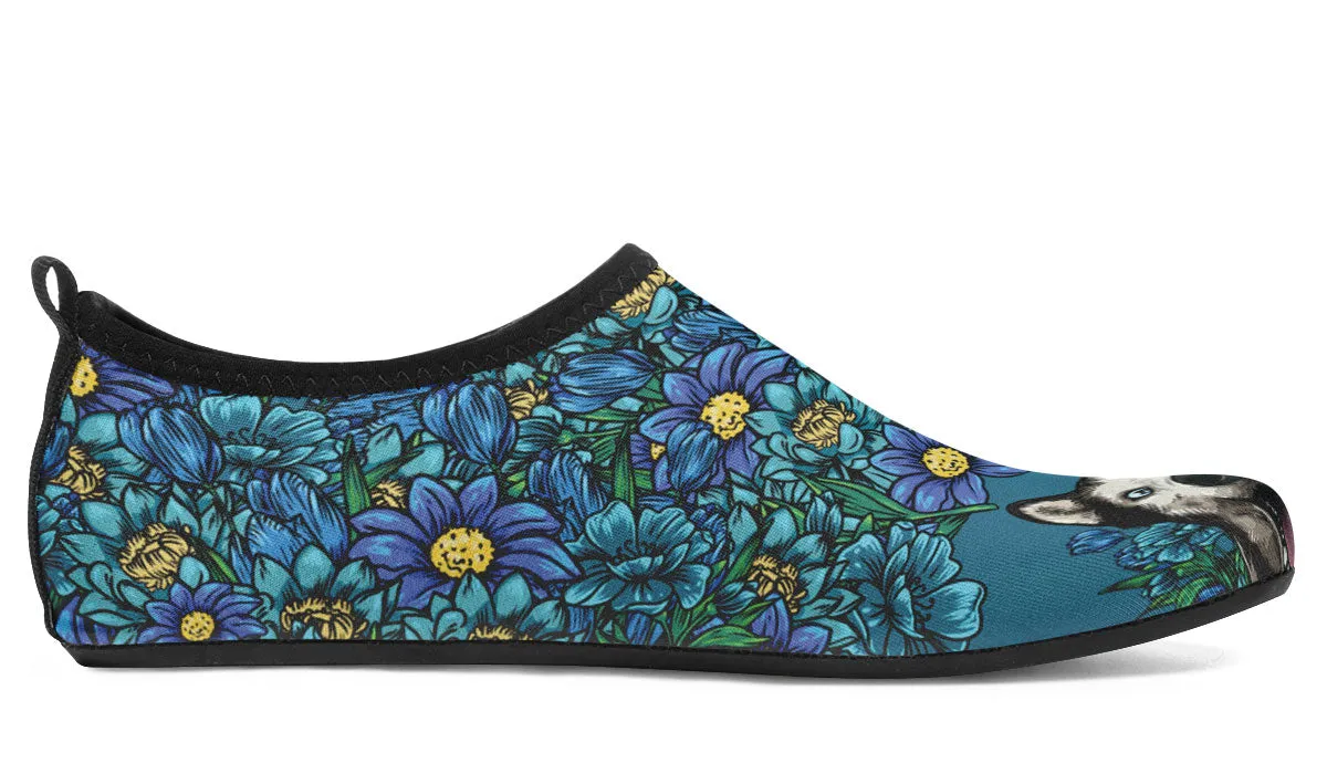 Illustrated Siberian Husky Aqua Barefoot Shoes