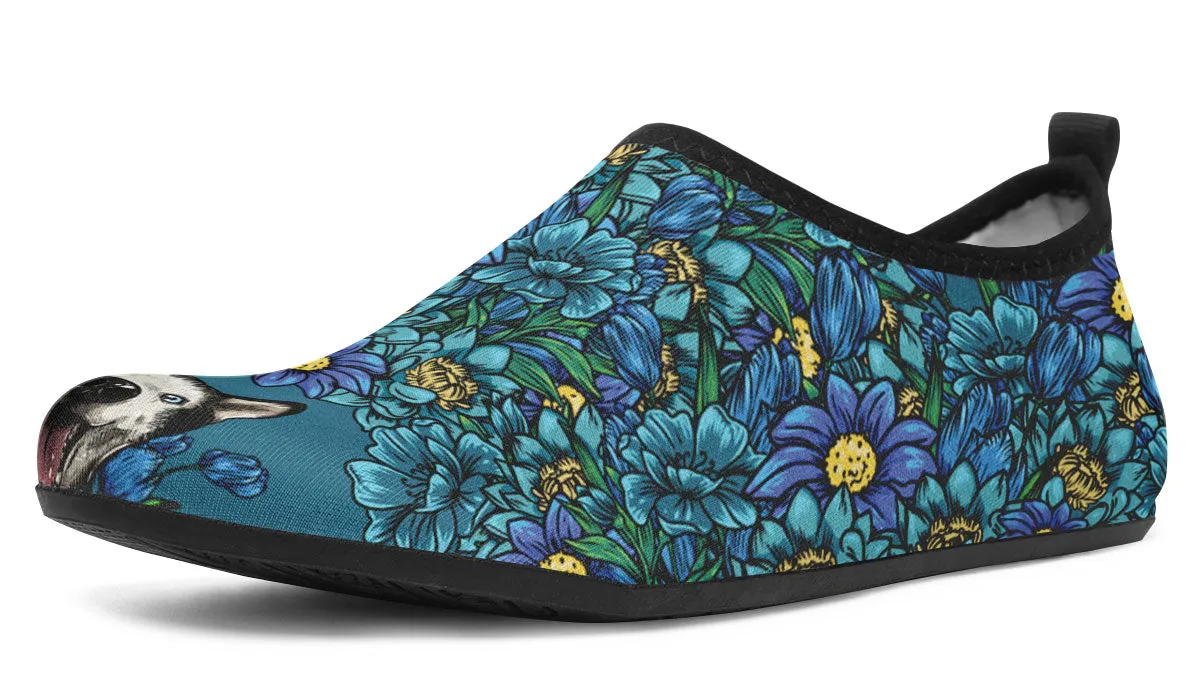 Illustrated Siberian Husky Aqua Barefoot Shoes