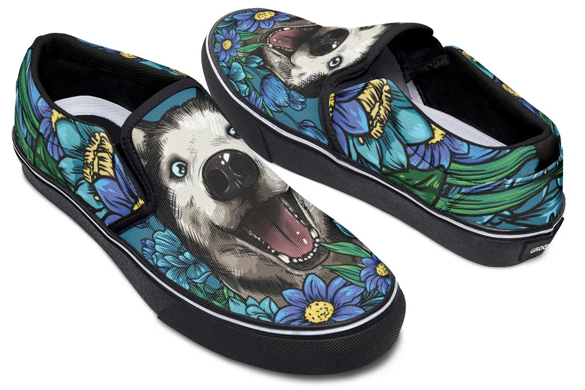 Illustrated Siberian Husky Slip-On Shoes