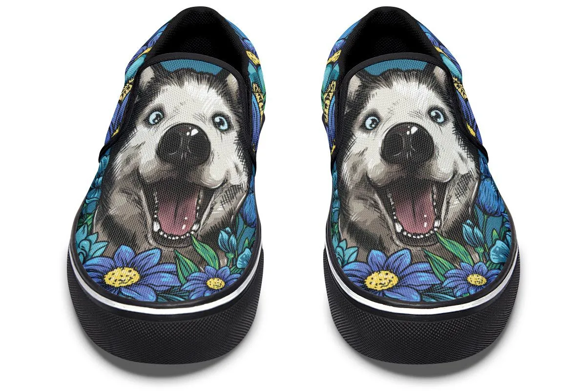 Illustrated Siberian Husky Slip-On Shoes