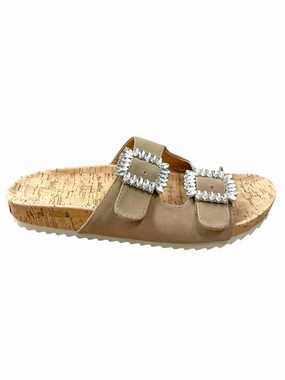 Jamie Rhinestone Slide Sandal In Taupe