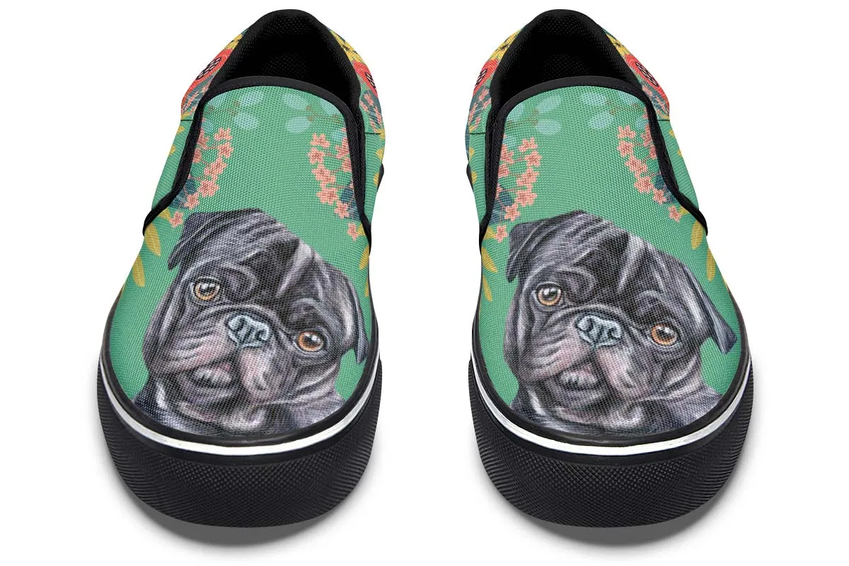 Joyful Black Pug Slip-On Shoes