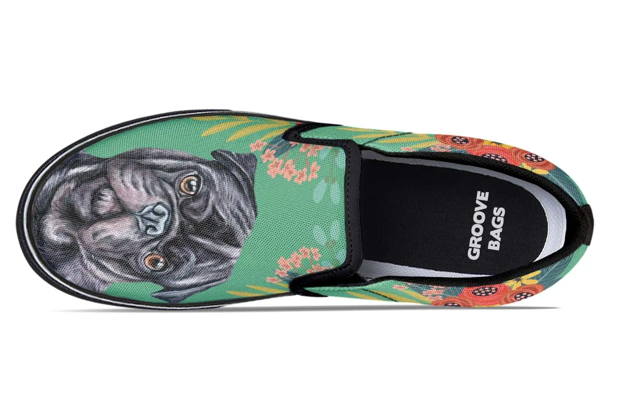 Joyful Black Pug Slip-On Shoes