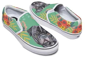 Joyful Black Pug Slip-On Shoes