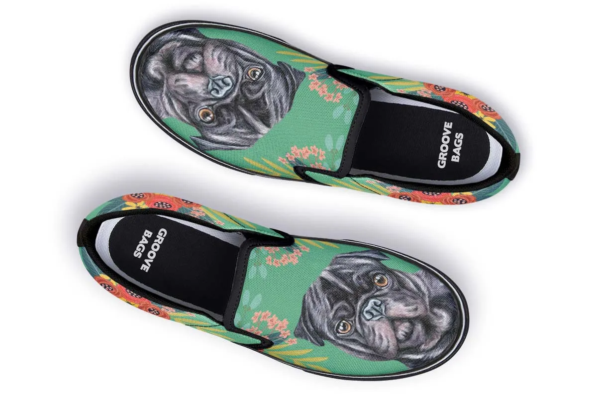 Joyful Black Pug Slip-On Shoes