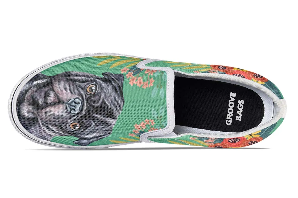 Joyful Black Pug Slip-On Shoes