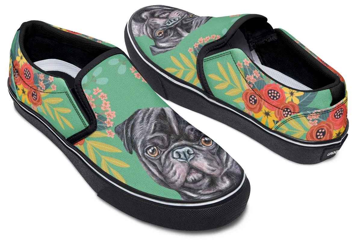 Joyful Black Pug Slip-On Shoes