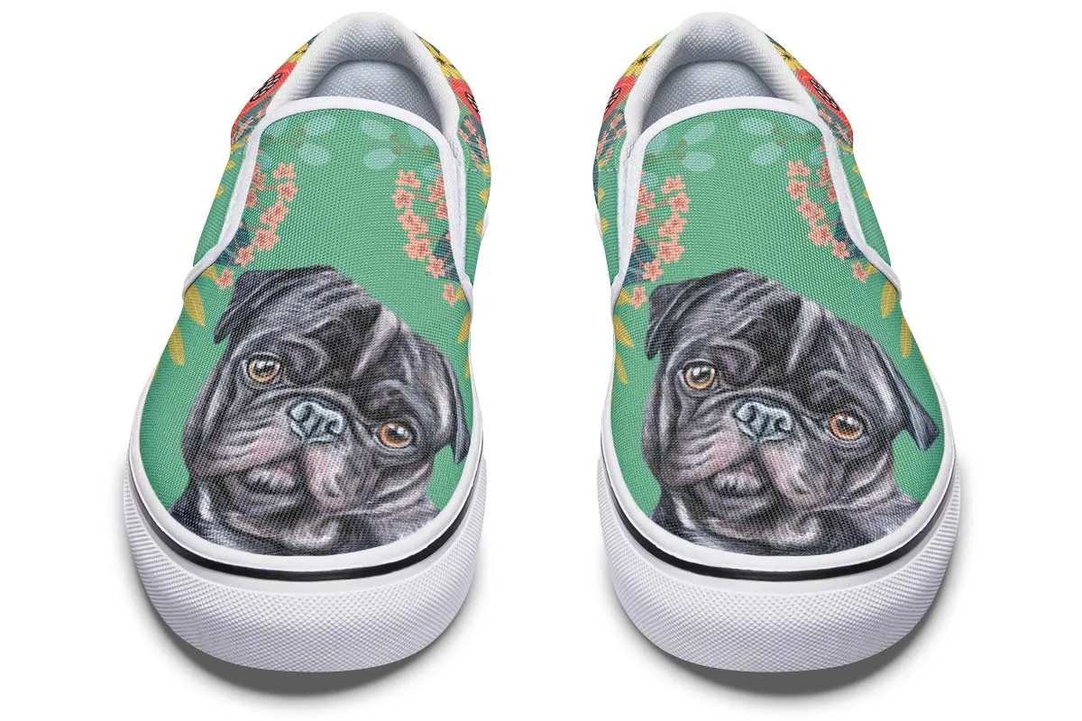Joyful Black Pug Slip-On Shoes
