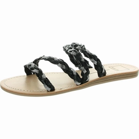 Khloe Womens Rhinestone Faux Leather Slide Sandals