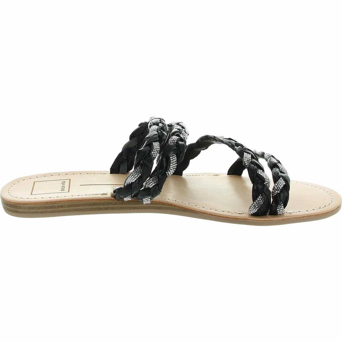 Khloe Womens Rhinestone Faux Leather Slide Sandals