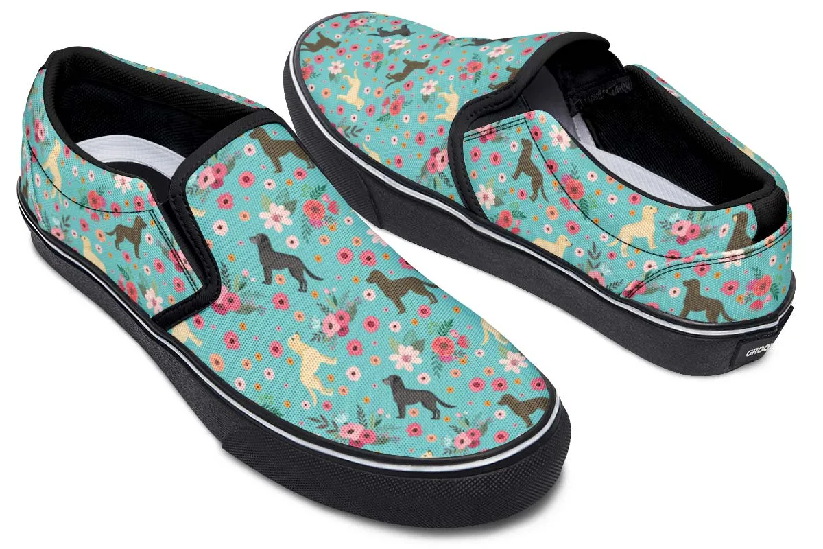 Labrador Retriever Flower Slip-On Shoes