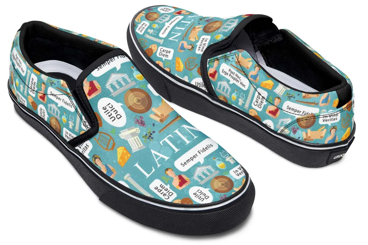 Latin Phrases Slip-On Shoes