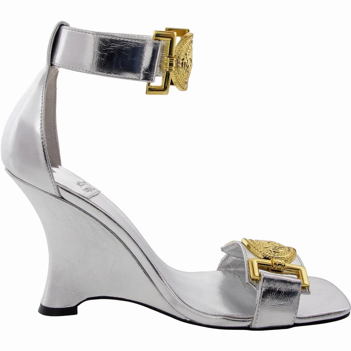 Leonite Womens Metallic Faux Leather Wedge Sandals