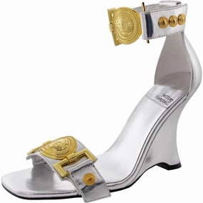 Leonite Womens Metallic Faux Leather Wedge Sandals