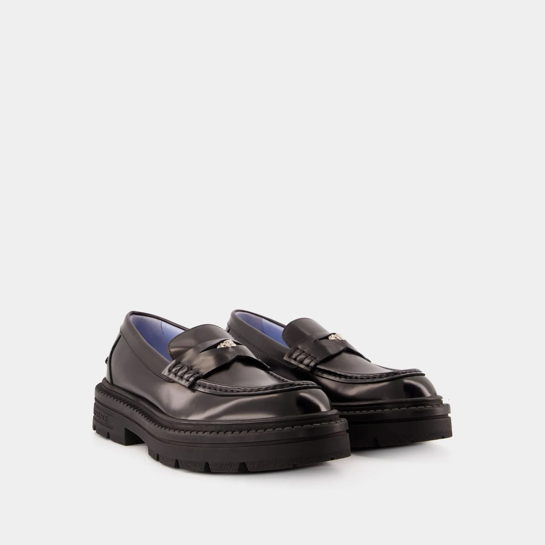 Loafers Calf Leather Flat Shoes - Versace - Calfskin - Black