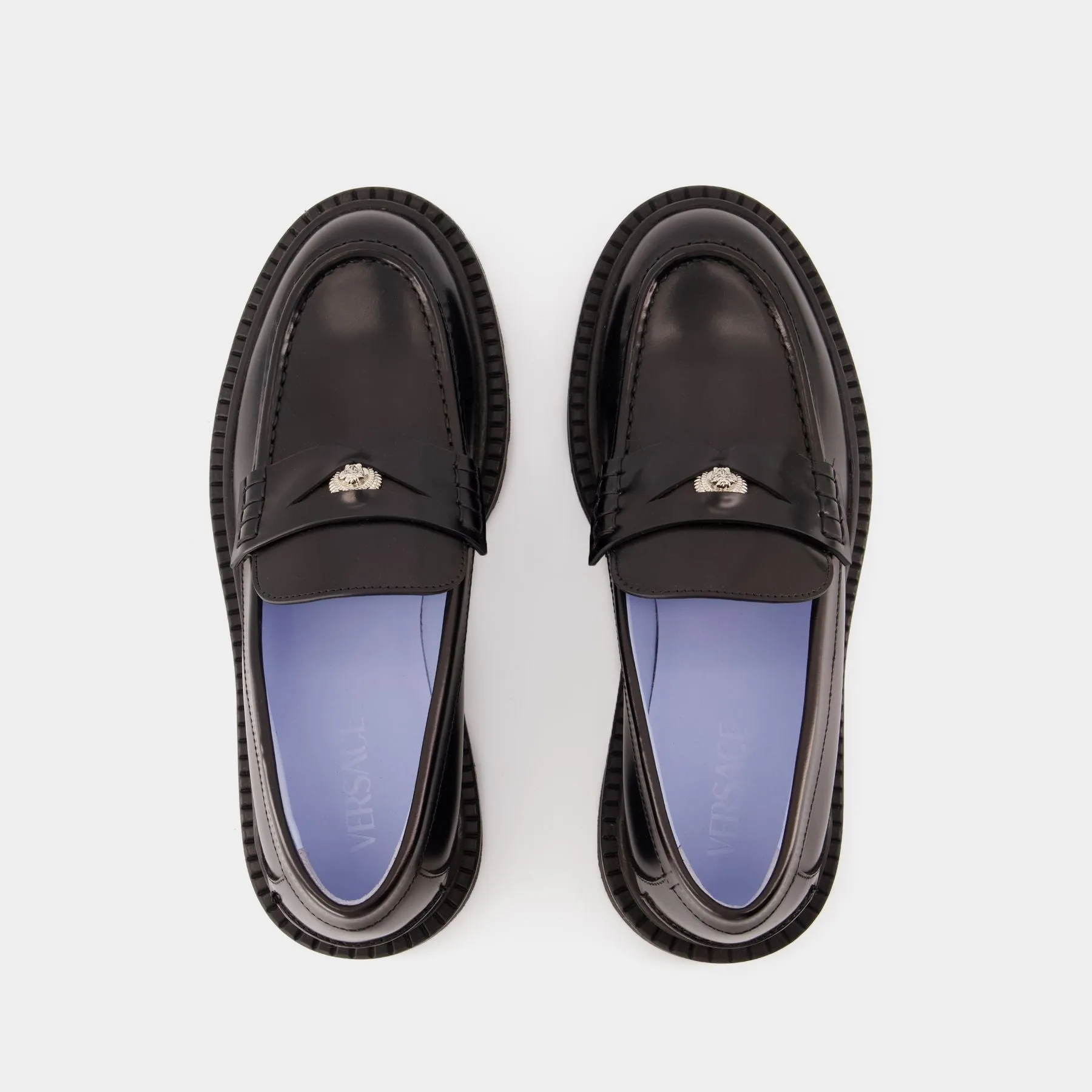 Loafers Calf Leather Flat Shoes - Versace - Calfskin - Black