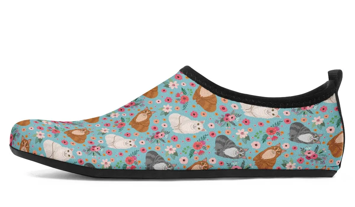 Maine Coon Cat Flower Aqua Barefoot Shoes