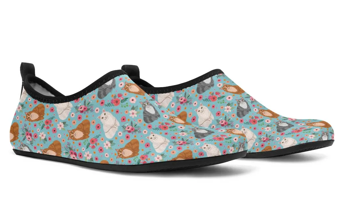 Maine Coon Cat Flower Aqua Barefoot Shoes
