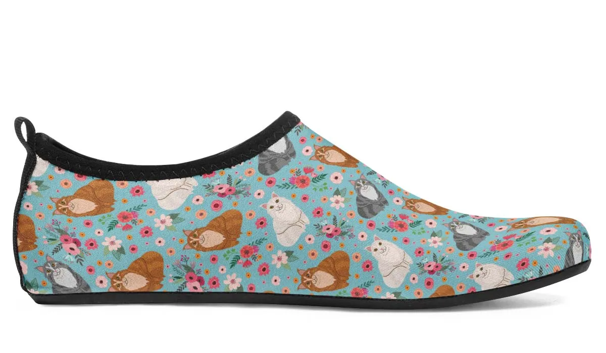 Maine Coon Cat Flower Aqua Barefoot Shoes