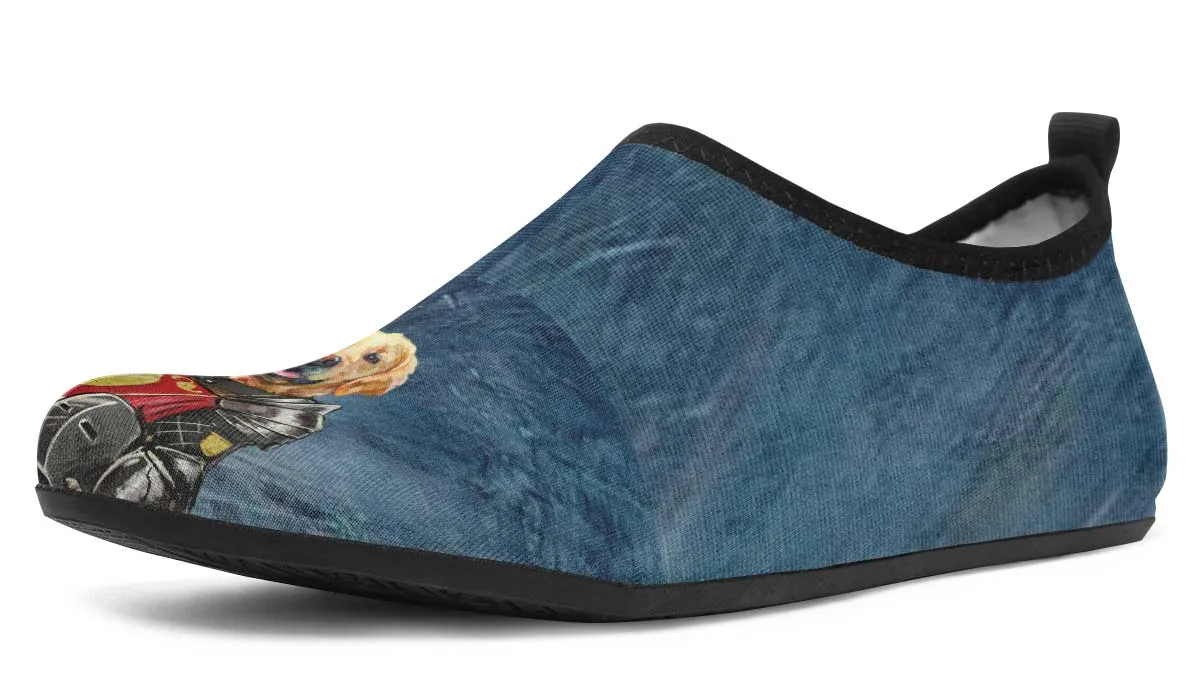 Medieval Golden Retriever Portrait Aqua Barefoot Shoes