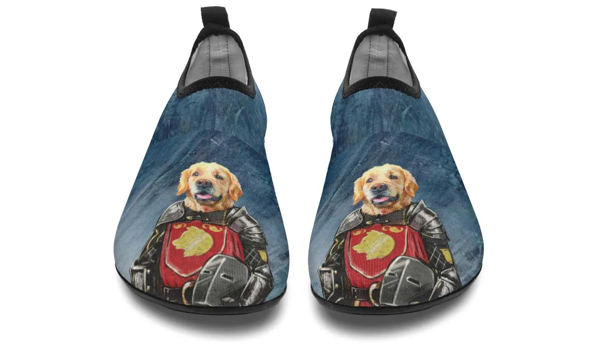 Medieval Golden Retriever Portrait Aqua Barefoot Shoes